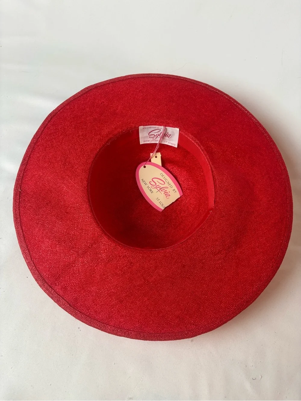 NWT Vintage Sylvia Red Straw Wide Brim Hat 1960’s Retro New Old Stock - Picture 4 of 6